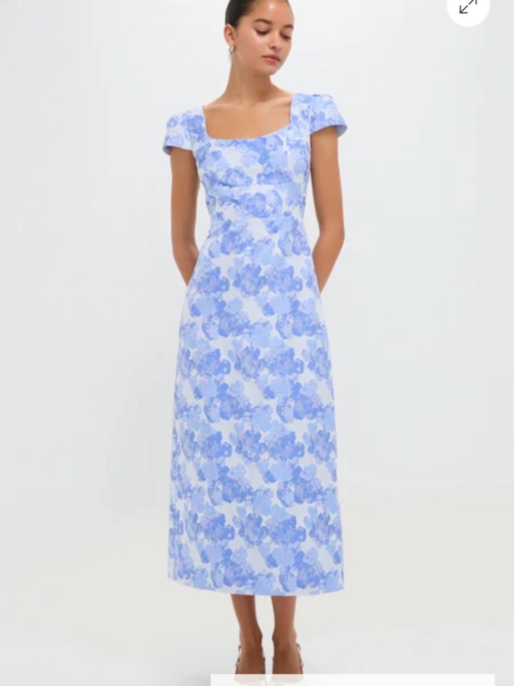 Tuckernuck Blue and White Floral Square-Neck Midi Dress